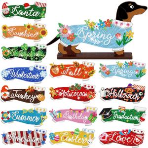 Briwooody 17 Pcs Interchangeable Seasonal Diamond Art Kits for Adults Wooden Dachshund Diamond Painting Calendar 2026 Centrepieces for Holiday Spring Easter St. Patrick's Day Table Decor Accessories