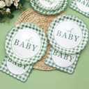 75 Pcs Sage Green Baby Shower Plates and Napkins Party Supplies, Sage Green Baby Shower Decorations, Gingham Paper Plates for Gender Neutral Oh Baby Decor, Scalloped, Serve 25 Guests