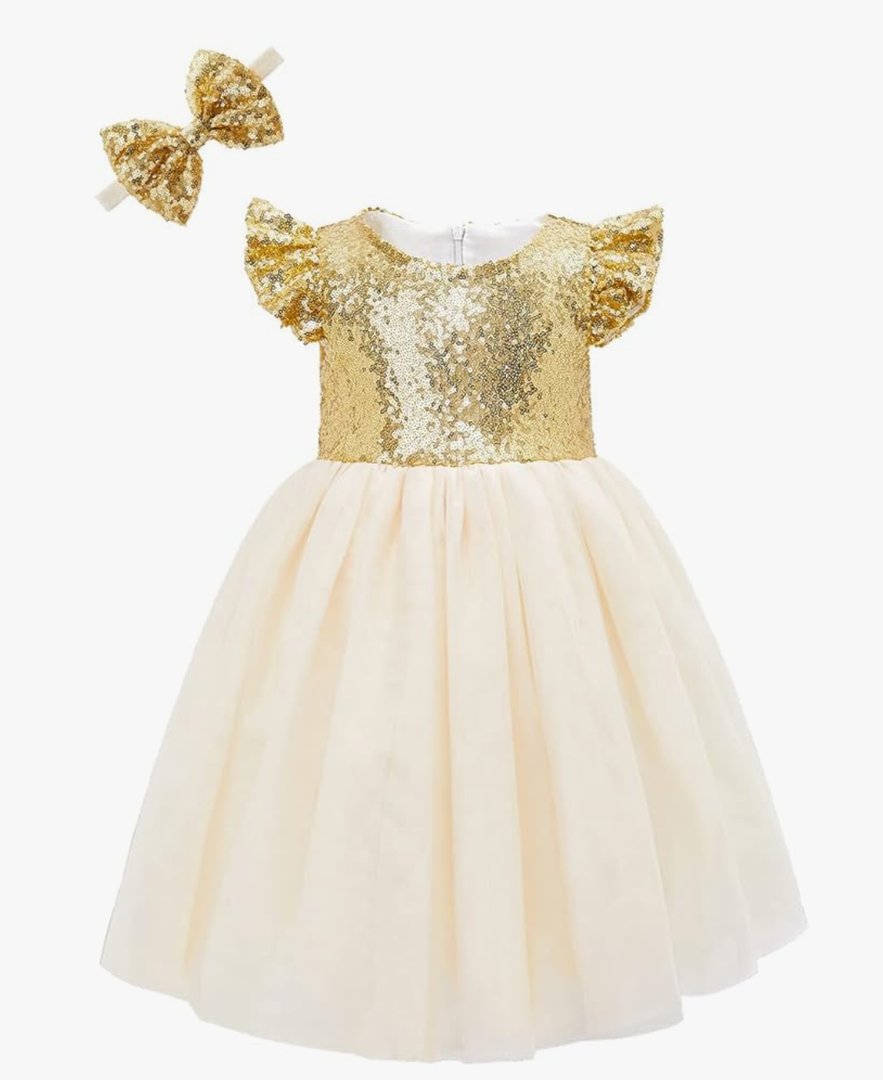 Cilucu Girl Sequin Ruffle Dress Tutu Flower Girls Dress Princess Sparkle Small Size