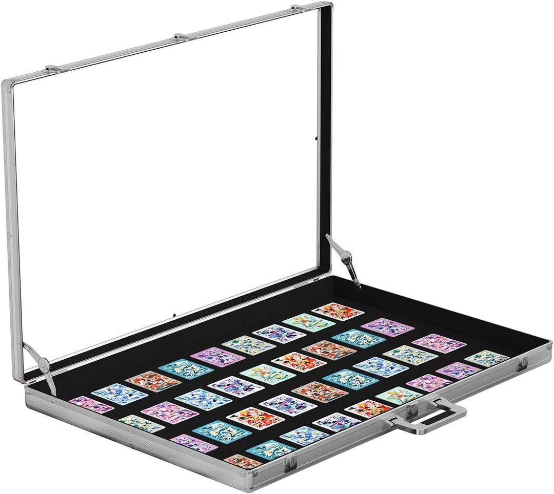 Portable Trade Show Display Case, 34"x22" Aluminum Card Show Display Case with Lock, Large Table Top Sports Card Display Case with Clear Acrylic Glass for Jewelry, Trading Card, Collectibles Shows