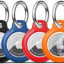 RFUNGUANGO Apple AirTag Holder with Key Ring 4 Pack AirTag Case, Hard Protective AirTag Case for Kid, Pet, Luggage, Backpack, Key - Black/Orange/Blue/Red