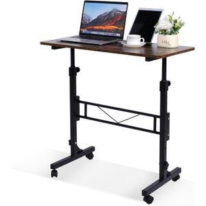 Standing Desk Adjustable Height, Mobile Stand Up Desks with Wheels Small Computer Desks Rolling Desk, Portable Laptop Desks Rustic Standing Table Sit Stand Home Office Desks 16"x31.5" Height 27"-43.5"