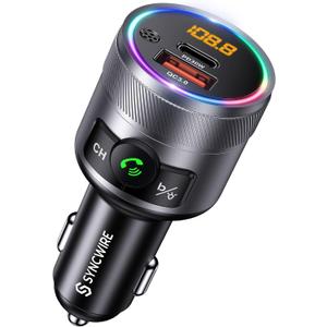 Syncwire Bluetooth 5.4 FM Transmitter for Car, 38W PD&QC3.0 Dual USB Charging Bluetooth Car Adapter Microphone & Bass Sound MP3 Music Player FM Kit with Hands-Free Calling