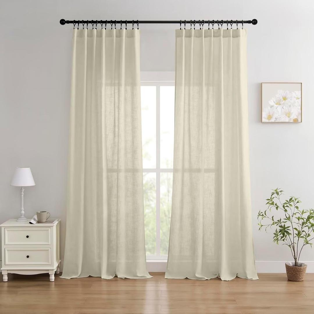 Joydeco Linen Curtains 84 Inch Length 2 Panels Set, Light Filtering Curtains for Bedroom Living Room,Linen Blend Drapes 52 Inches Wide with Back Tab Rod Pockets (W52 x L84 Inch, Natural)