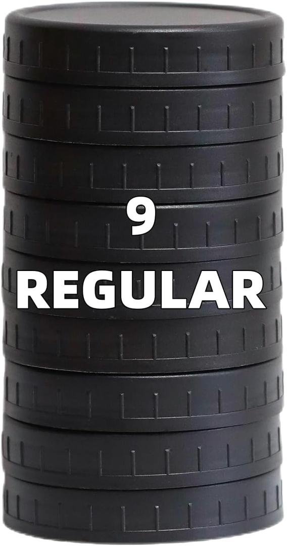 Bedgeta 9 Black Plastic Regular Mouth Mason Jar Lids with Silicone Ring,Thickened Leak-proof Lids Fit Ball,Kerr and More, 70mm(Black)