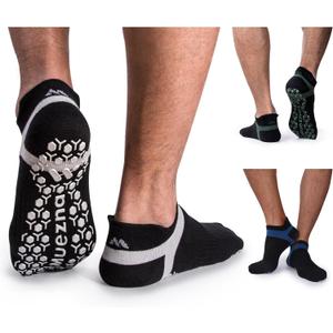 Muezna Men's Non-Slip Yoga Socks, Anti-Skid Pilates, Barre, Bikram Fitness Hospital Slipper Socks with Grips (12-14, Black+grey/Black+navy/Black+d.green)