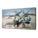 Coastal Blue Flower Wall Art for Living Room Beach Floral Canvas Print Modern Hydrangea Flowers Picture Ocean Theme Seascape Print Painting Hanging for Home Office Bedroom Dining Room 20x40inch