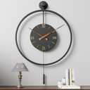 34.624 Inch Large Modern Decorative Oversized Pendulum Wall Clocks for Living Room,Big Minimalist Metal 3D Roman Numeral Dial,Classical Wall Clock With Walnut Pointers for Entryway,Dining Room Decor, Black Roman
