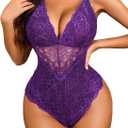 Avidlove Women Snap Crotch Lingerie Sexy Lace Bodysuit Deep V Teddy One Piece Lace Babydoll XL
