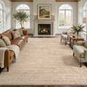 Nakagishi Neutral 10x14 Area Rug for Living Room Washable, Beige/Dark Brown