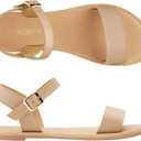 DREAM PAIRS Women's Ankle Strap Flat Sandals Open Toes One Band Buckle Summer Dressy Sandals (Beige, 10)