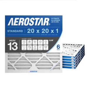 Aerostar 20x20x1 MERV 13 - 6 Count - Pleated HVAC, Furnace & Air Conditioner Filters - Removes Bacteria, Dust, Cold & Flu Germs, Lint, Mold, Pet Dander, Allergy-Causing Pollen, Smog, Smoke & Viruses
