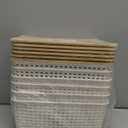 Small Plastic Storage Bins with Bamboo Lids 5.2qt Stackable Box Basket Pantry Decorative Containers Cute with Lable for Organizing Desktop Closet Office Cream White of 6 packs 10*7.2*4.1'