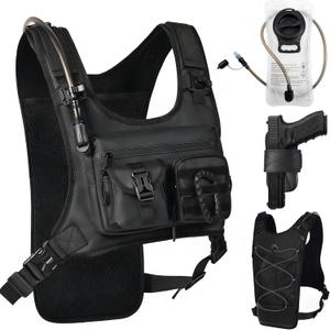Hydration Running Vest Backpack with 2L Water Bladder - Lightweight & Reflective Chest Pack, Includes Tactical Gun Holster & Free Carabiner for Hiking, Running, Cycling, Marathon (Men & Women)