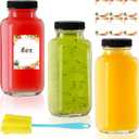Yokodaza 8 oz Glass Juice Bottles with Lids 3-Pack - Reusable Small Juice Drinking Jars for Green Juices, Shots & Smoothies