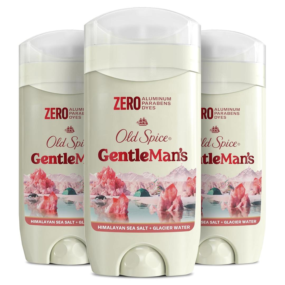 Old Spice GentleMan's Aluminum Free Dry Feel Deodorant for Men, 24/7 Lasting Freshness, Gentle on Skin with Skin Conditioners, Himalayan Sea Salt + Glacier Water Scent, 3.0 oz (Pack of 3)