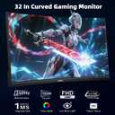 Suncy 32 Inch Curved 1k 240Hz Gaming Monitor High Refresh Rate, FHD 1080P Gaming PC Monitor HDMI DP1.4, Curved 1500R, HDR,Metal Stand,VESA Compatible.