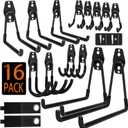Steel Garage Storage Hooks - 16 Pack Anti-Slip Coating, Heavy Duty Wall Mount Hooks for Hanging Bike, Ladder, Garden Tools (Black)