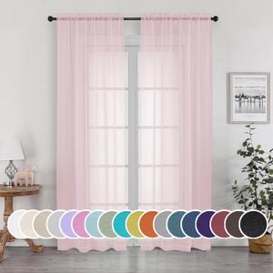 OWEINE Sheer Curtains 90 Inches Long 2 Panels Set, Light Filtering Fimly Voile Solid Blush Window Curtain Panels for Living Room Bedroom, Soft Voile Sheer Curtains & Drapes, Total 84 Inches Width