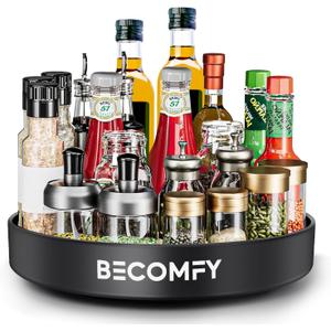 12 Black Metal Lazy Susan for Table Top & Cabinet | 360 Rotating Spice Rack, Kitchen Counter Organizer, Space-Saving Storage Turntable for Bathroom, Countertop (Large)