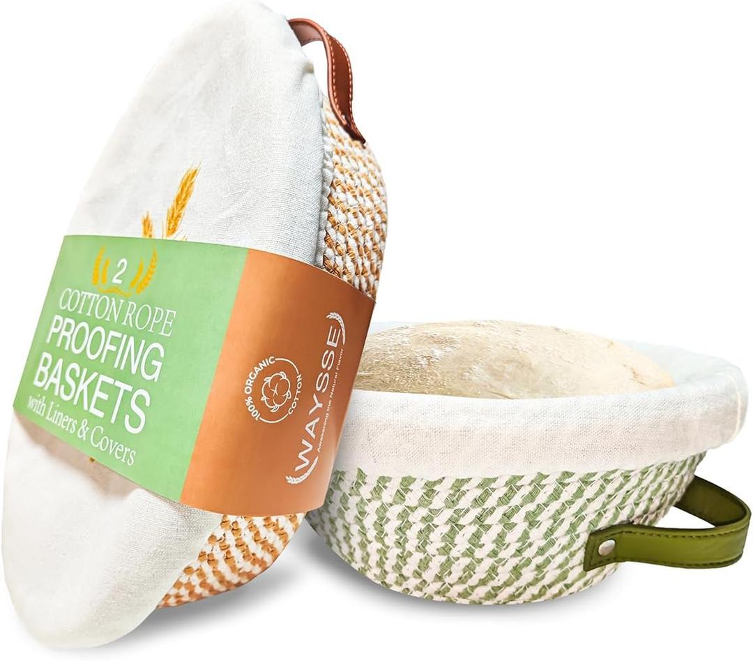 Banneton Bread Proofing Basket Set,Cotton Rope Sourdough Banneton Basket Oval Round, 10 inch Sourdough Bread Baking Supplies with 4 Liners, Handmade Proofing Bowls for Artisan Bakers Starter
