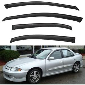 4pcs Front+Rear Smoke Tint Sun/Rain Guard Outside Mount Tape-On Vent Window Visors Compatible with 95-05 Cavalier/Sunfire 4-Door Sedan