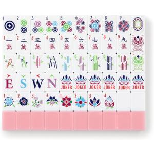 American Mahjong Tile Set,166 Tiles White Pink Acrylic Carving Tiles,Mahjong Game Set with Portable Travel case(Racks Not Included)