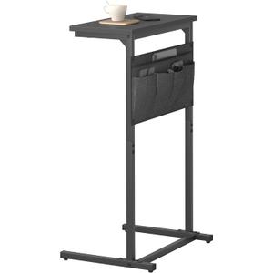 C Shaped End Table, Side Table for Sofa, Small TV Tray, Couch Table with Storage Bag for Small Space, Living Room, Bedroom, Home Office LET501B (Black)