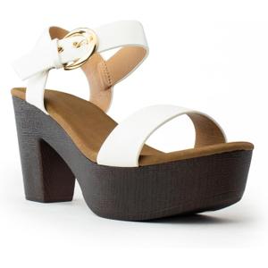 RF ROOM OF FASHION Women's Peep Toe Single Band Ankle Strap Platform Chunky Heel Mule Sandals (WHITE, Size 9)
