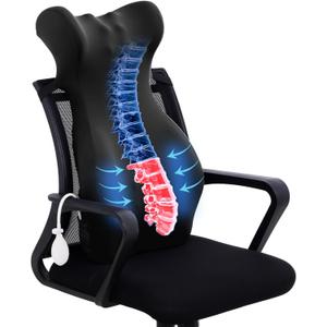 28.7'' Extra Long Lumbar Support Pillow for Office Chair - with Neck Support & Adjustable Air Bag Lumbar Cushion for Lower Back Pain Relief, Back Cushion for Desk Chair/Home Office (Black)