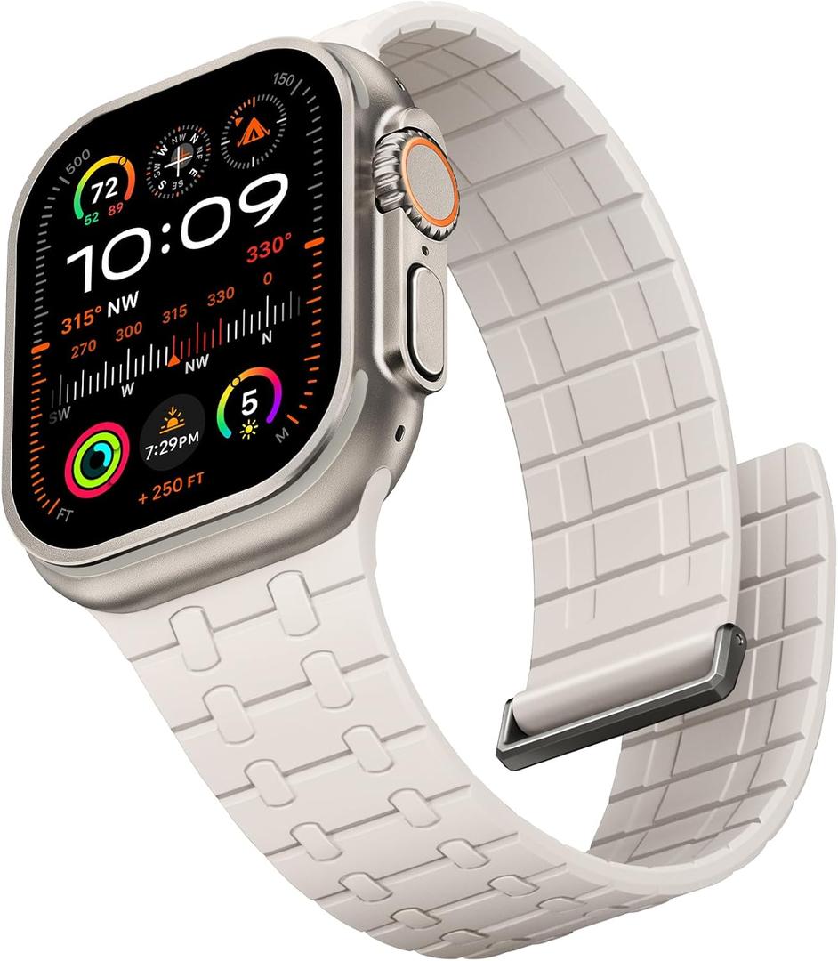 Suitisbest Compatible with Apple Watch Bands for Men 44mm 45mm 46mm 49mm 42mm Women, Silicone Magnetic Sport Loop Strap for iWatch Ultra 3 2 Series 11 10 9 8 7 6 5 4 3 SE3 (Starlight)