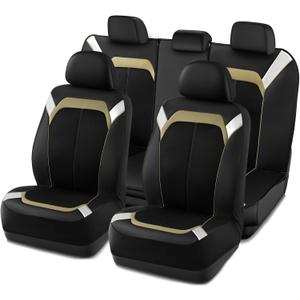 PIC AUTO Car Seat Cover  Silver & Beige Leather with Breathable Mesh Seat Cover for Cars, Stylish Two-Tone Leather Full Set Seat Covers, Universal Fit, Durable for SUV, Truck, Sedan, Vehicles