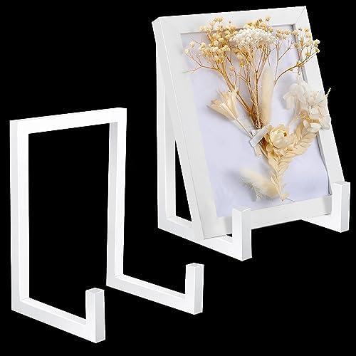 Sweetude 2 Pcs Large Plate Stands for Display Metal Frame Plate Holder Display Stand Decorative Table Top Easels for Picture, Book, Platter, Photo Easel(White,8 Inch)