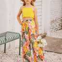 Girls 2 Piece Outfits Spring Summer Tropical Hawaiian Beach Vacation Wide Leg Pants Set Size 4-12