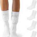 Flydo 4 PACK Women's Slouch Socks Scrunch Socks Soft Thigh High Boot Socks for Women Legs Warmers Socks Size 5-11 (4 Pairs White)