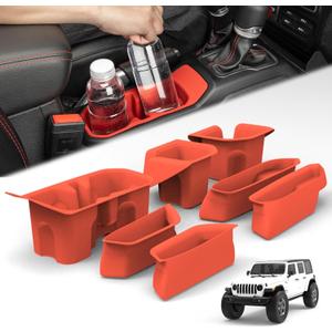 Jeep Wrangler JL Custom Silicone Liners - Full Coverage of Door Handles and Cup Holders for 2018-2026 Wrangler JL 4 Doors(Not for JL Unlimited Rubicon), Interior Accessories (Red,7-Piece Set)