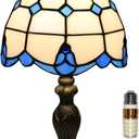 Tiffany Table Lamp, Tiffany Style Stained Glass Lamp, 8 Inch Small Antique Bedside Lamp, for Nightstand Bedroom Living Room Home Office, Blue, Include LED Bulb