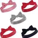 Hudson Baby Cotton and Synthetic Headbands, Size 0-24 Months (1 Count (Pack of 5), Red Houndstooth)