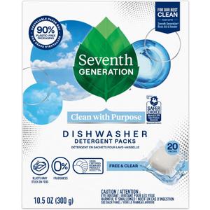 Seventh Generation Natural Dishwasher Detergent 45-Pack - For Dish - Free & Clear Scent - 20 / Pack