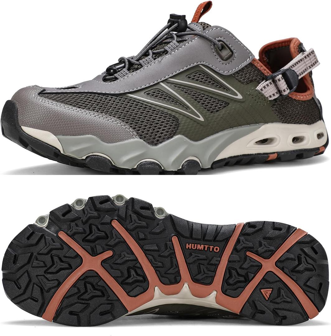 HUMTTO Water Shoes Men, Quick Dry Outdoor Sports Barefoot Shoes Non-Slip Aqua Hiking Sandals for Summer Swimming, Surfing, Kayaking, Diving  Pool, Beach, Lake & River Black 7.5 (Green)