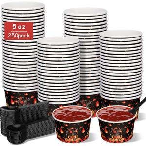 550 Pcs 5 oz Chili Cook Off Party Decorations Include 5 oz Disposable Sample Cook Off Tasting Paper Cups Plastic Spoon for Party Supplies (Mixed Flame Chili)