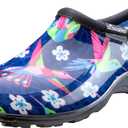 Sloggers Original Waterproof Rain and Garden Shoe for Women Outdoor Slip-On Garden Clog - Made in The USA with Premium Comfort Insole and Arch Support (8, Blue/Pink Hummingbird Print)