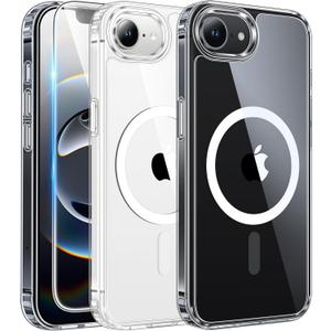 FNTCASE for iPhone 16e & iPhone 17e Case Clear: Magnetic Phone Cases with Screen Protector Compatible with Magsafe Anti Yellowing Shockproof Protective Transparent Cell Phone Cover (A-Clear)