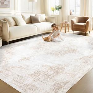 Area Rug 9x6 Vintage Rug: Washable Living Room Rugs Retro Medallion Distressed Large Rugs Soft Low Pile Non-Slip Indoor Floor Carpet for Bedroom Kitchen Nursery Dining Table Office (Beige)