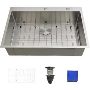 33x22 Drop In Kitchen Sink - Delironexu 16 Gauge Top Mount Stainless Steel Kitchen Sink, 33 Inch Deep Single Bowl kitchen Sinks with 3-Piece Accessories