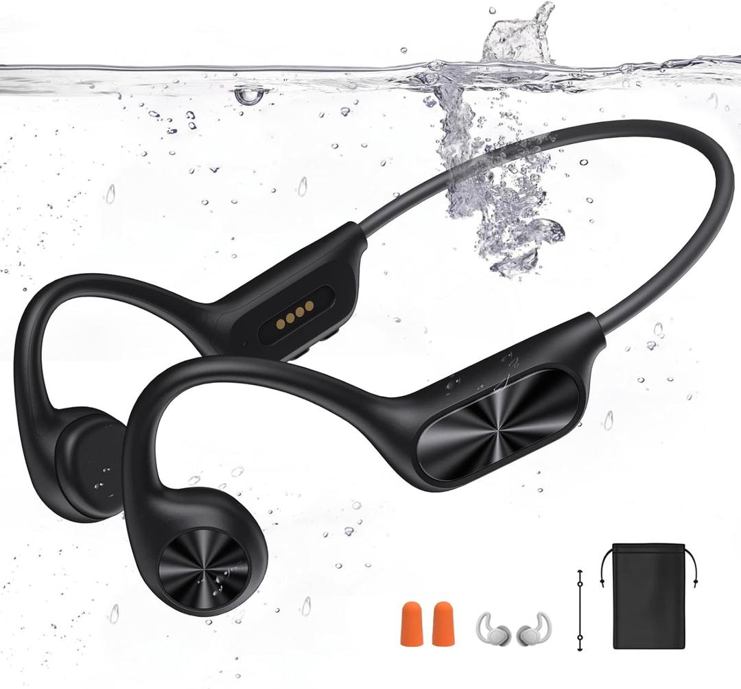 Bone Conduction Headphones for Swimming, IPX8 Waterproof Swimming Headphones with 32GB MP3 Memory and Bluetooth 5.4, Underwater Earbuds Secure Fit Open Ear Sports Headphones for Running, Cycling
