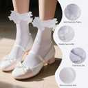 Women Ruffle Socks Lace Frilly Cotton Crew Socks Non-Slip Dress Socks Fold Cuff for Bride Pageant Sock For Women (White)