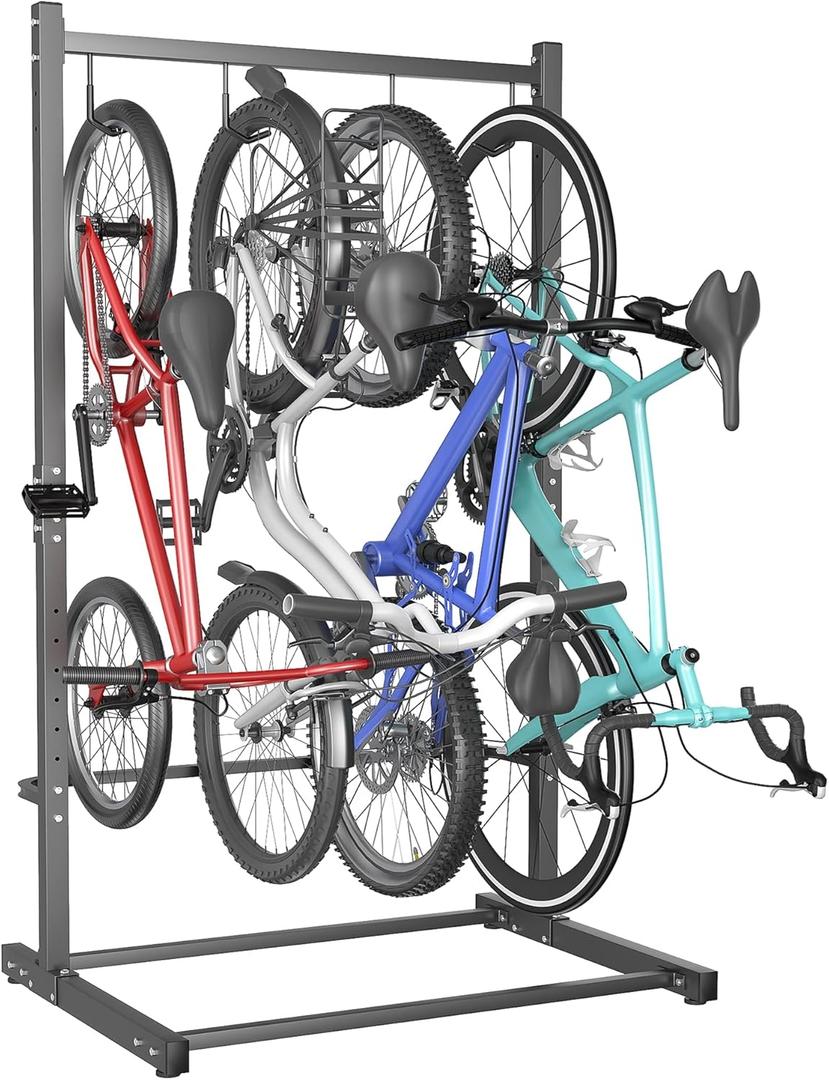 TORACK Garage Freestanding Hanging Bike Stand for Garage, Heavy Duty 4 Bikes Vertical Bike Storage Stand Floor Bike Storage Rack