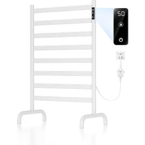Towel Warmer Rack with Timer and Temperature Control, 8 Bars, Freestanding, Electric Heated, Overheat Protection (White)