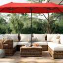 PHI VILLA 13ft Outdoor Market Umbrella Double-Sided Twin Large Patio Umbrella with Crank, Orange Red